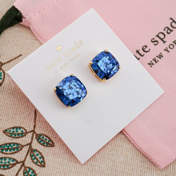 Kate Spade square stud earrings in navy glitter with dust bag. - Picture 4 of 4
